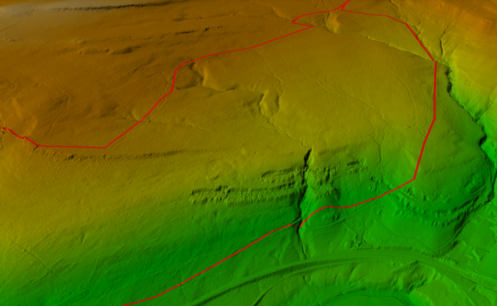 A 3D visualisation of a cycle track near Wharncliffe Woods.